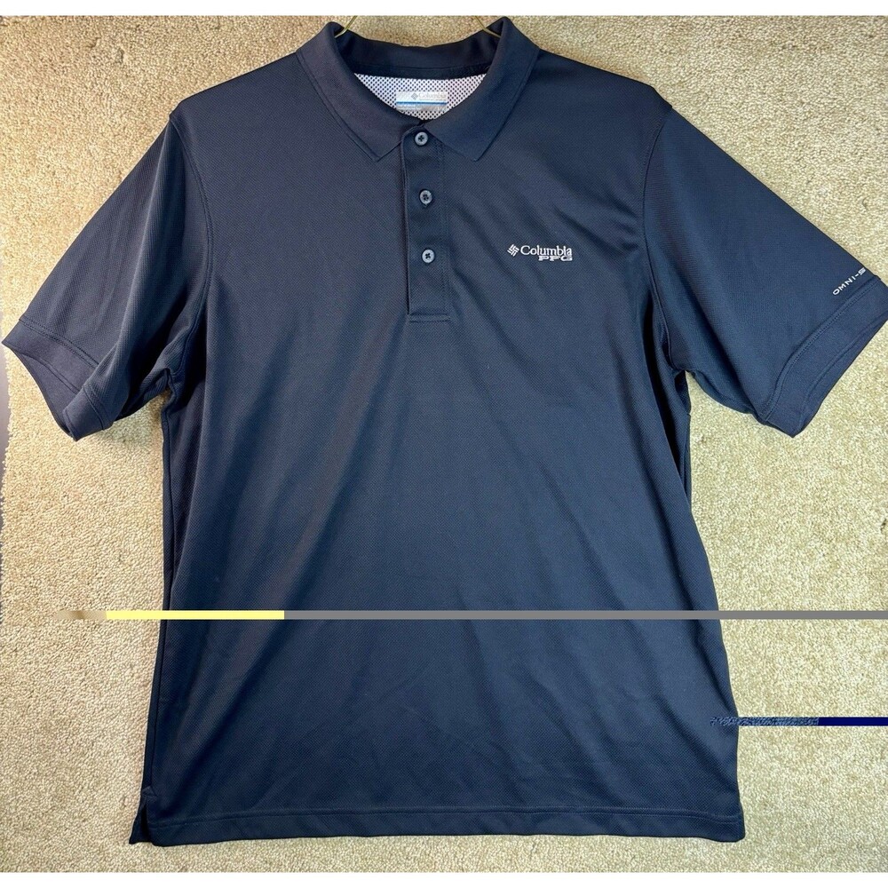 Columbia Polo Shirt Mens L Black PFG Omni-Shade Performance Short Sleeve Golf